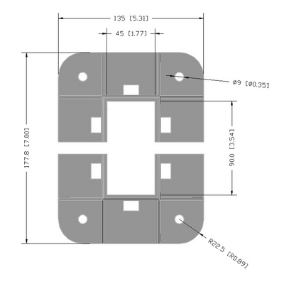 33-4590-1 MODULAR SOLUTIONS FOOT 45MM X 90MM (4)SIDED FOOT W/11MM FLOOR ANCHOR HOLES